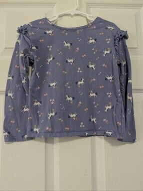 jumping beans Lavender Unicorn Ruffle-Shoulder Long Sleeve Tee Girls Size 5T